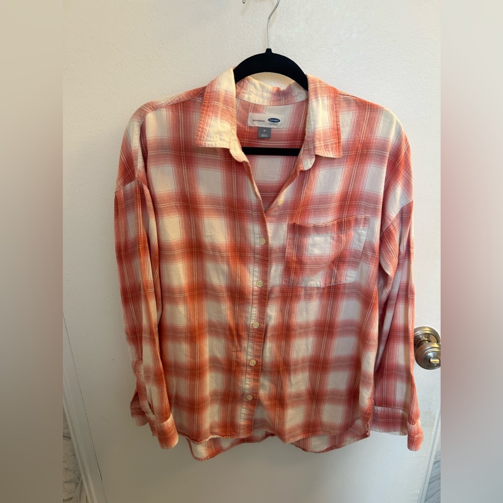 Old Navy, Orange and White Boyfriend Flannel, Size M